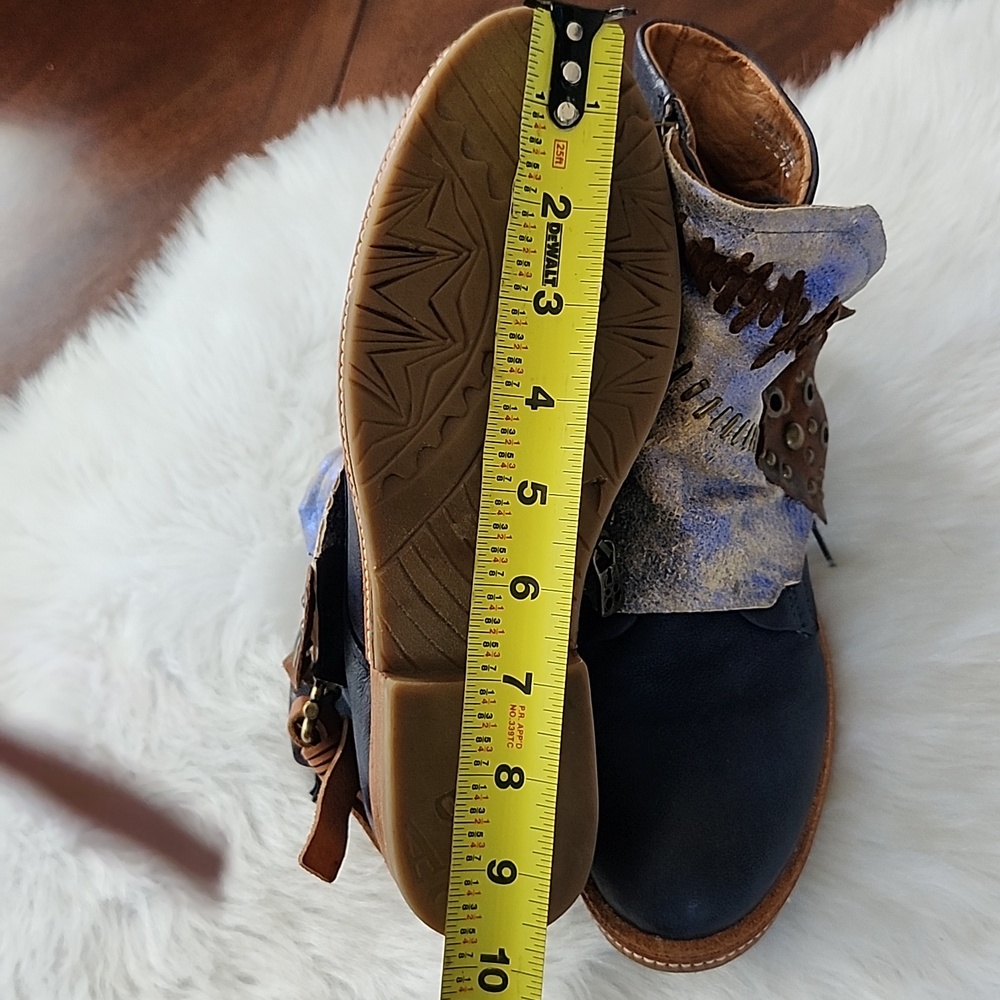 A.S. 98 Navy Blue and Tan Leather Studded Boho Ankle Boots, 37 - Picture 12 of 15